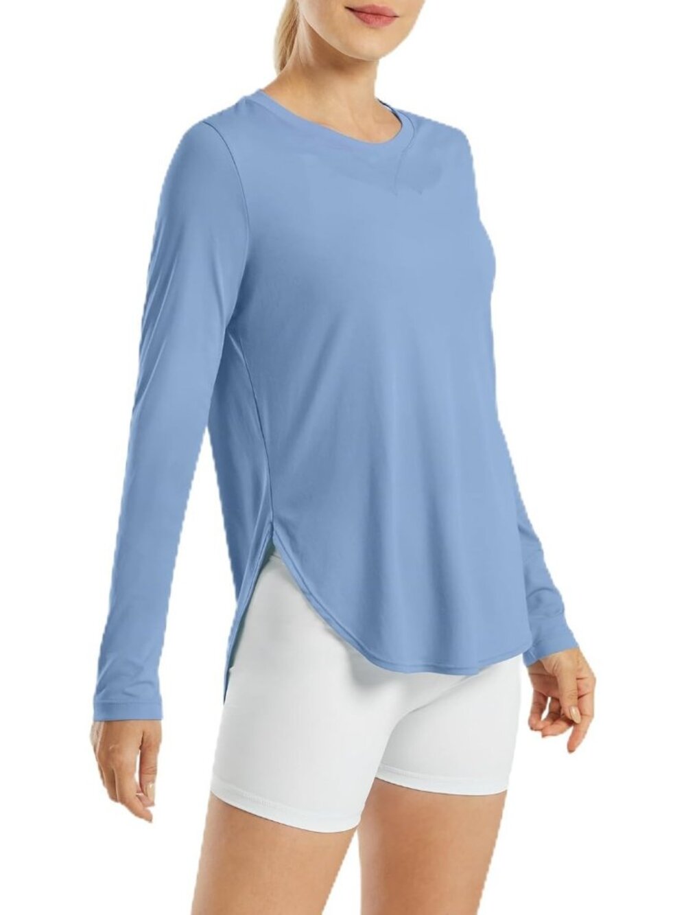 Women's Smog Blue 50+ UV Long Sleeve Shirt Workout Outdoor Gym Hiking Casual Top